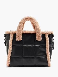 New Quilted Tote Bag With Contrasting Borg Trim Women Bags·Tote Bags