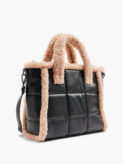 New Quilted Tote Bag With Contrasting Borg Trim Women Bags·Tote Bags