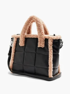 New Quilted Tote Bag With Contrasting Borg Trim Women Bags·Tote Bags