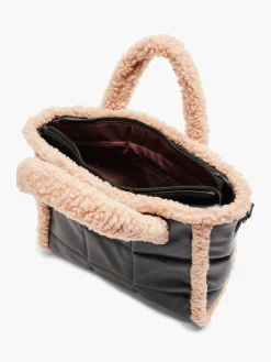 New Quilted Tote Bag With Contrasting Borg Trim Women Bags·Tote Bags