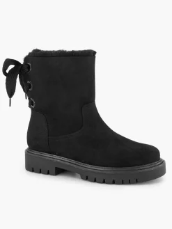 Best Tie Back Detail Fur Lined Ankle Boot Women Boots·Winter Boots|Boots·Faux Fur Lined Boots