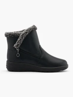 New Wide Fit Zipper Detail Faux Fur Lined Ankle Boot Women Loafers & Low Shoes·Comfort|Boots·Comfort Boots