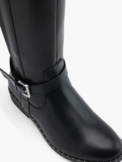 Outlet Wide Fit Long Leg Buckled Boot with Studded Detail Women Boots·Knee High Boots