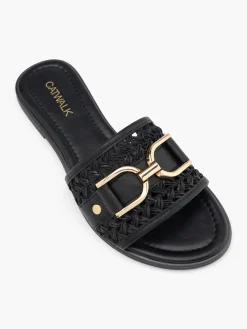 Online Woven Slip On Mule with Metal Detail Women Sandals·Mules|Sandals·Flat Sandals