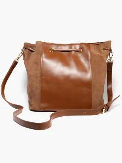 Hot Faux Suede Panelled Bucket Bag with Whipstitch Detail Women Bags·Handbags
