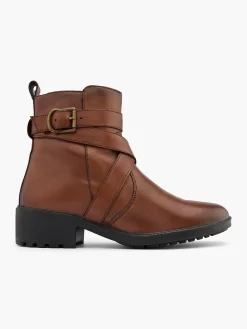 New Brown Leather Cross Strapped Detail Ankle Boot Women Boots·Leather Boots|Boots·Ankle Boots
