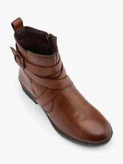 New Brown Leather Cross Strapped Detail Ankle Boot Women Boots·Leather Boots|Boots·Ankle Boots