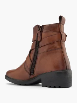 New Brown Leather Cross Strapped Detail Ankle Boot Women Boots·Leather Boots|Boots·Ankle Boots