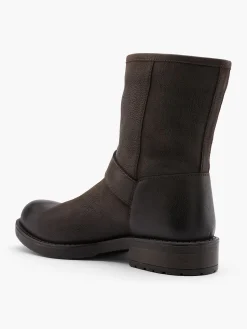Leather Double Buckled Ankle Boot Women Boots·Biker Boots|Boots·Leather Boots