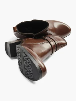 Sale Brown Leather Heeled Ankle Boot With Strap Buckle Detail Women Boots·Heeled Boots|Boots·Leather Boots