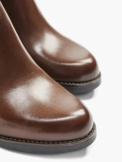 Sale Brown Leather Heeled Ankle Boot With Strap Buckle Detail Women Boots·Heeled Boots|Boots·Leather Boots