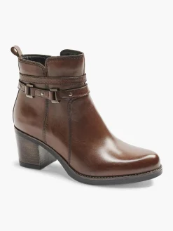 Sale Brown Leather Heeled Ankle Boot With Strap Buckle Detail Women Boots·Heeled Boots|Boots·Leather Boots
