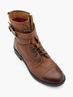 Online Leather Lace Up Biker Boot with Buckle Strap Women Boots·Leather Boots|Boots·Ankle Boots