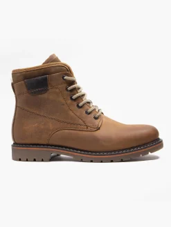 Outlet Brown Leather Lace Up Casual Boots Boots·Ankle Boots|Boots·Lace-Up Boots
