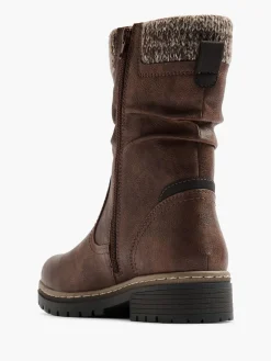 Discount Brown Ruched Ankle Boot With Faux Fur Lining Women Loafers & Low Shoes·Comfort|Boots·Comfort Boots