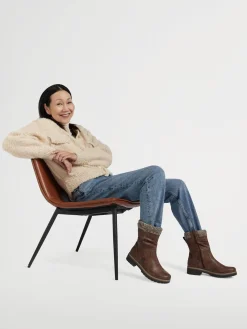 Discount Brown Ruched Ankle Boot With Faux Fur Lining Women Loafers & Low Shoes·Comfort|Boots·Comfort Boots
