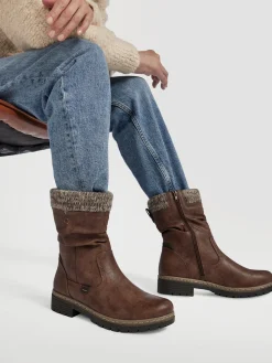 Discount Brown Ruched Ankle Boot With Faux Fur Lining Women Loafers & Low Shoes·Comfort|Boots·Comfort Boots