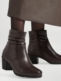 Online Ruched Leather Heeled Ankle Boot Women Boots·Ankle Boots