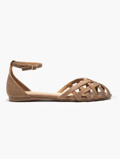 Best Brown Woven Detailed Ballerina with Ankle Strap Women Loafers & Low Shoes·Ballet Pumps