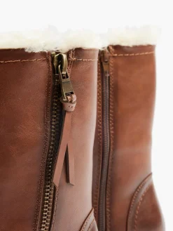 Best Brown Zip Fur Lined Boot Women Boots·Winter Boots