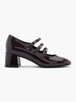 Sale Burgandy Patent Mary Jane Triple Strap Heel Women Loafers & Low Shoes·Mary Jane Shoes|Heels·Block Heels