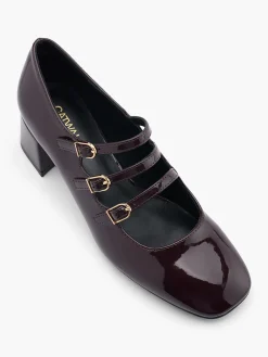 Sale Burgandy Patent Mary Jane Triple Strap Heel Women Loafers & Low Shoes·Mary Jane Shoes|Heels·Block Heels