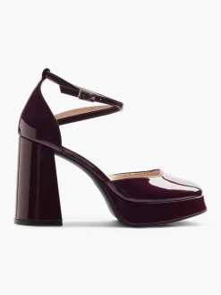 Burgundy Platform Heel with Ankle Strap Women Heels·High Heels|Heels·Platform Heels