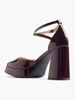 Burgundy Platform Heel with Ankle Strap Women Heels·High Heels|Heels·Platform Heels