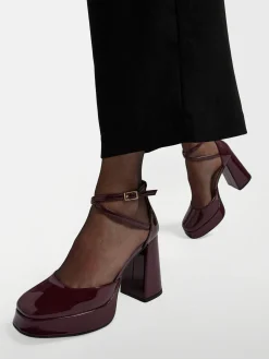 Burgundy Platform Heel with Ankle Strap Women Heels·High Heels|Heels·Platform Heels