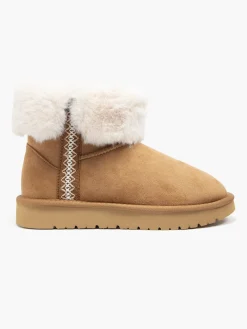 Camel Faux Fur Collared Boot with Aztec Detail Women Boots·Faux Fur Lined Boots