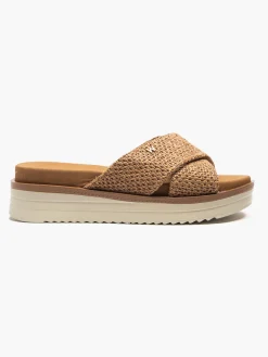 Hot Camel Platformed Espadrille Slider with Double Buckle Detail Women Sandals·Slides|Beach·Beach Shoes & Slides