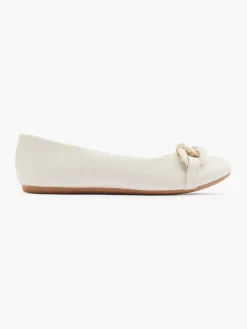 New Cream Ballet Flat with Chain Detail Women Loafers & Low Shoes·Ballet Pumps