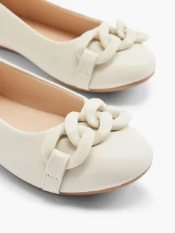New Cream Ballet Flat with Chain Detail Women Loafers & Low Shoes·Ballet Pumps