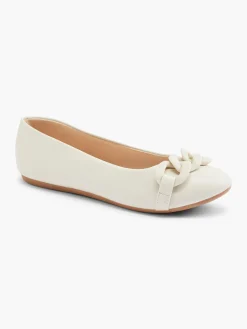 New Cream Ballet Flat with Chain Detail Women Loafers & Low Shoes·Ballet Pumps