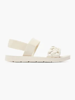 Discount Cream Braided Ankle Strap Flat Sandal Women Sandals·Flat Sandals