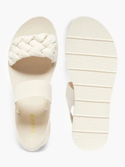 Discount Cream Braided Ankle Strap Flat Sandal Women Sandals·Flat Sandals