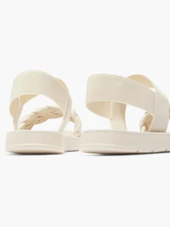 Discount Cream Braided Ankle Strap Flat Sandal Women Sandals·Flat Sandals