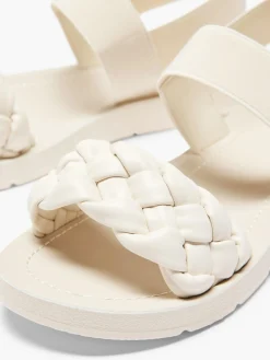 Discount Cream Braided Ankle Strap Flat Sandal Women Sandals·Flat Sandals