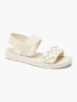 Discount Cream Braided Ankle Strap Flat Sandal Women Sandals·Flat Sandals