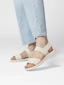 Discount Cream Braided Ankle Strap Flat Sandal Women Sandals·Flat Sandals