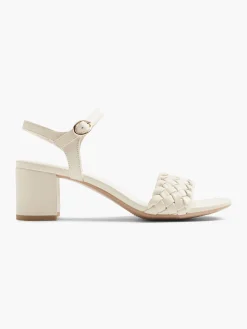 New Cream Braided Block Heel Sandal Women Sandals·Heeled Sandals|Heels·Block Heels