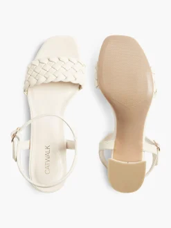 New Cream Braided Block Heel Sandal Women Sandals·Heeled Sandals|Heels·Block Heels