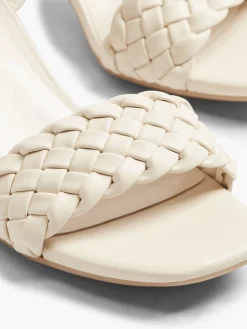 New Cream Braided Block Heel Sandal Women Sandals·Heeled Sandals|Heels·Block Heels