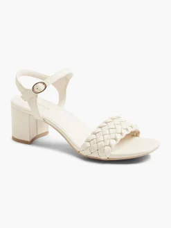 New Cream Braided Block Heel Sandal Women Sandals·Heeled Sandals|Heels·Block Heels