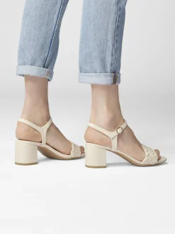 New Cream Braided Block Heel Sandal Women Sandals·Heeled Sandals|Heels·Block Heels