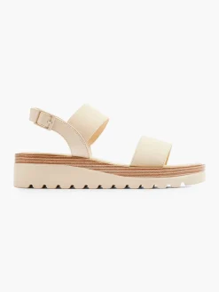 Hot Cream Platform Sadnals with Wooden Contrasting Platform Women Heels·Wedges|Sandals·Wedge Sandals