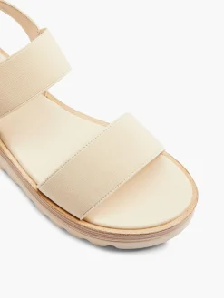 Hot Cream Platform Sadnals with Wooden Contrasting Platform Women Heels·Wedges|Sandals·Wedge Sandals