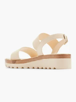 Hot Cream Platform Sadnals with Wooden Contrasting Platform Women Heels·Wedges|Sandals·Wedge Sandals