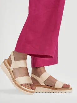 Hot Cream Platform Sadnals with Wooden Contrasting Platform Women Heels·Wedges|Sandals·Wedge Sandals