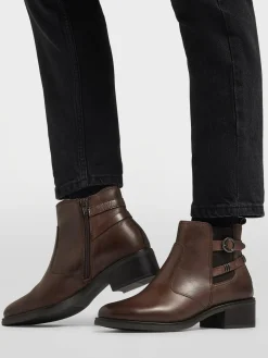 Sale Dark Leather Ankle Boot with Buckle Detail Women Boots·Ankle Boots